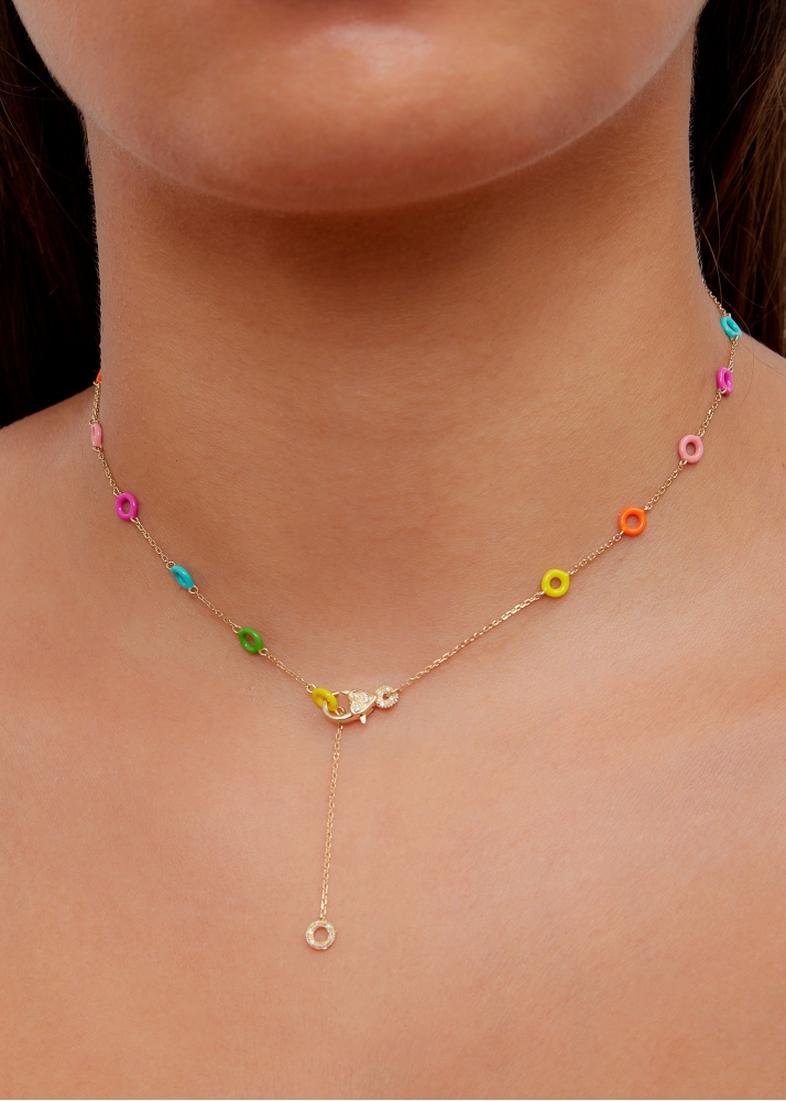 COLLIER MINI DONUTS RAINBOW OR JAUNE