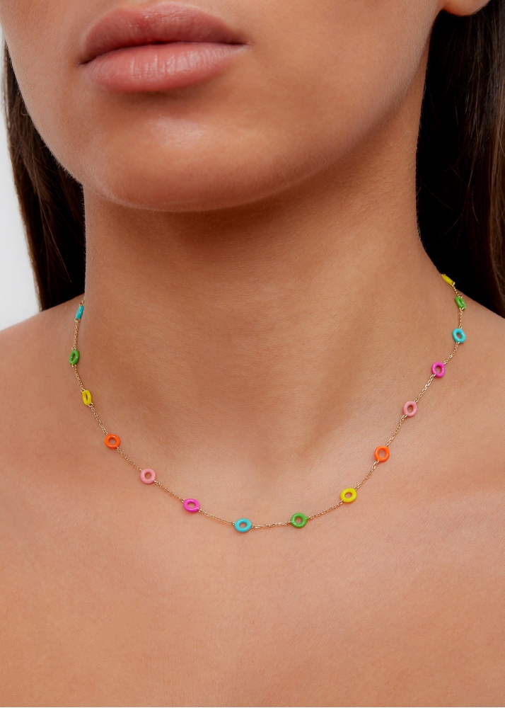 COLLIER MINI DONUTS RAINBOW OR JAUNE
