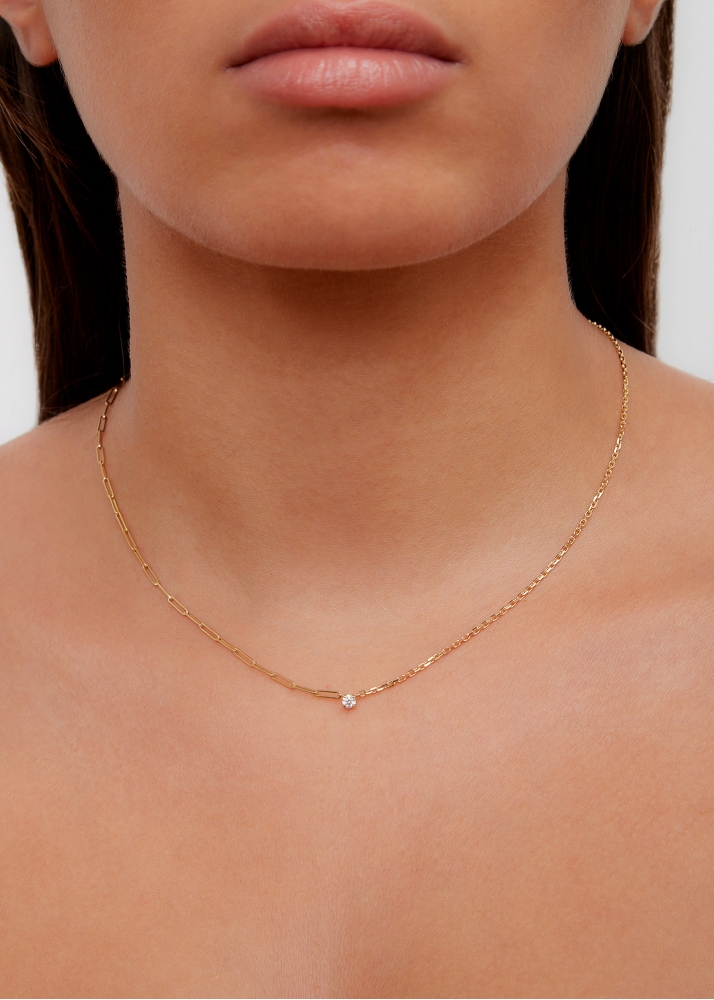 COLLIER SOLITAIRE DIAMANT ROND PM OR JAUNE