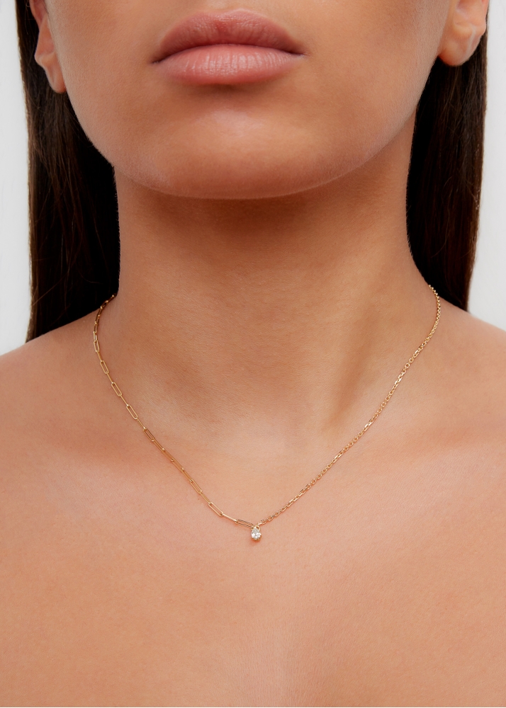 COLLIER SOLITAIRE DIAMANT POIRE PM OR JAUNE