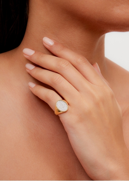 CHEVALIÈRE OVALE DIAMANTS OR JAUNE