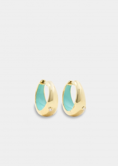 PAIRE DE CREOLES EMAIL TURQUOISE OR JAUNE