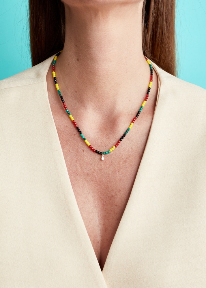 COLLIER PERLES DIAMANTS POIRE JAMAIQUE OR JAUNE
