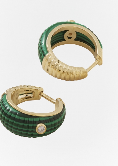 PAIRE DE CRÉOLES BERLINGOT MALACHITE OR JAUNE