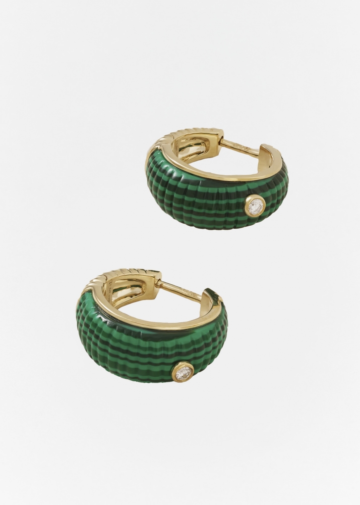 PAIRE DE CRÉOLES BERLINGOT MALACHITE OR JAUNE