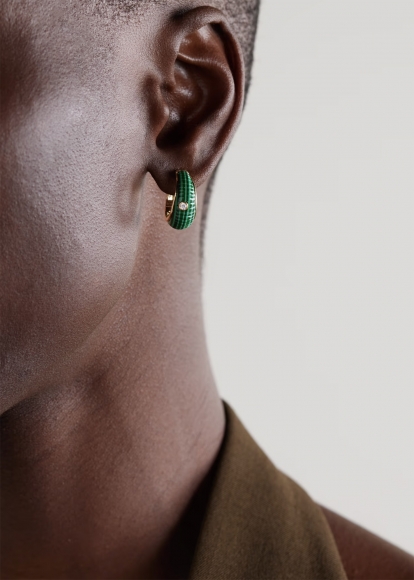 PAIRE DE CRÉOLES BERLINGOT MALACHITE OR JAUNE