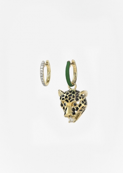SET 2 CREOLES VERTE & DIA + LEOPARD OR JAUNE