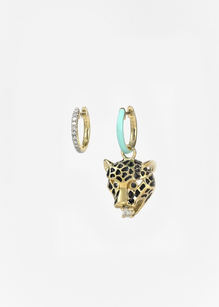 SET 2 CREOLES TURQUOISE & DIA + LEOPARD OR JAUNE