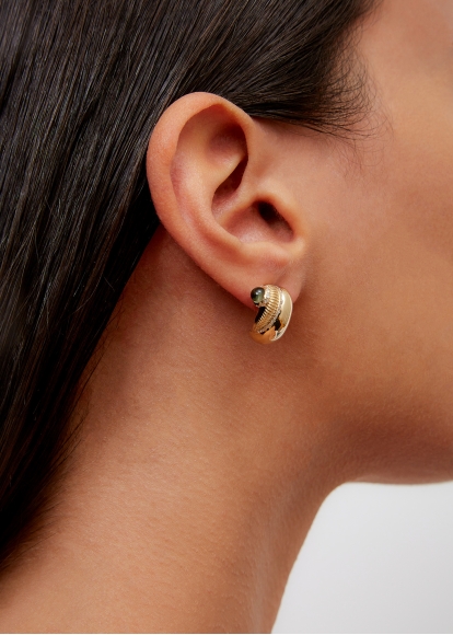 PAIRE DE BOUCLES D'OREILLE COQUILLAGE CABOCHON OR JAUNE