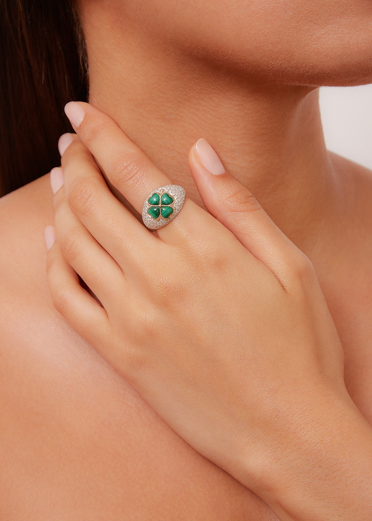 bague-dome-trefle-malachite-or