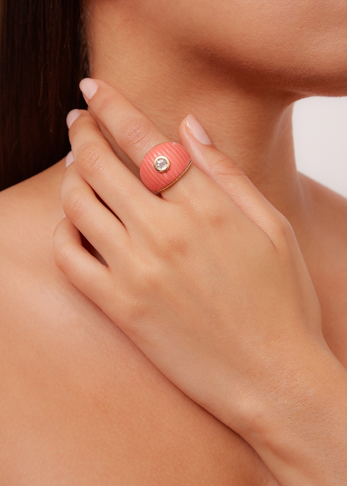 BAGUE MAXI BERLINGOT CORAIL OR JAUNE