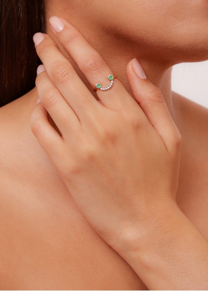 BAGUE SOURIRE ÉMERAUDE DIAMANTS OR JAUNE
