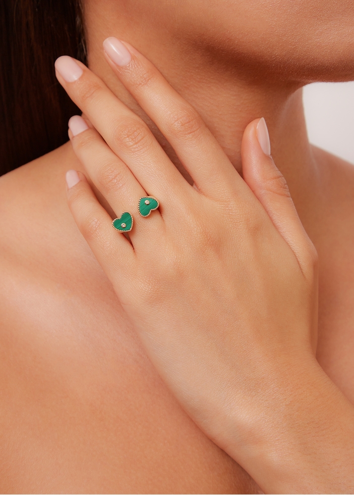 BAGUE TOI & MOI COEUR MALACHITE OR JAUNE