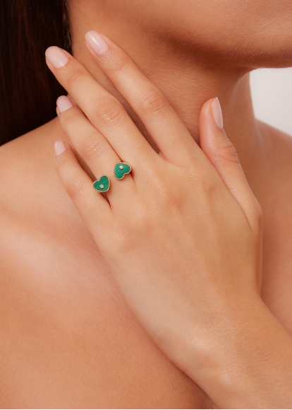 BAGUE TOI & MOI COEUR MALACHITE OR JAUNE
