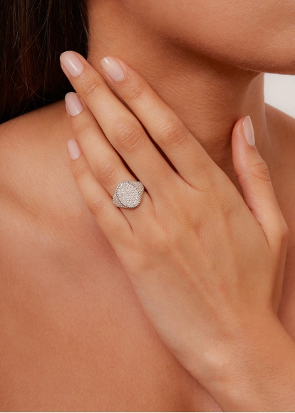 CHEVALIÈRE OVALE FULL DIAMANTS OR BLANC