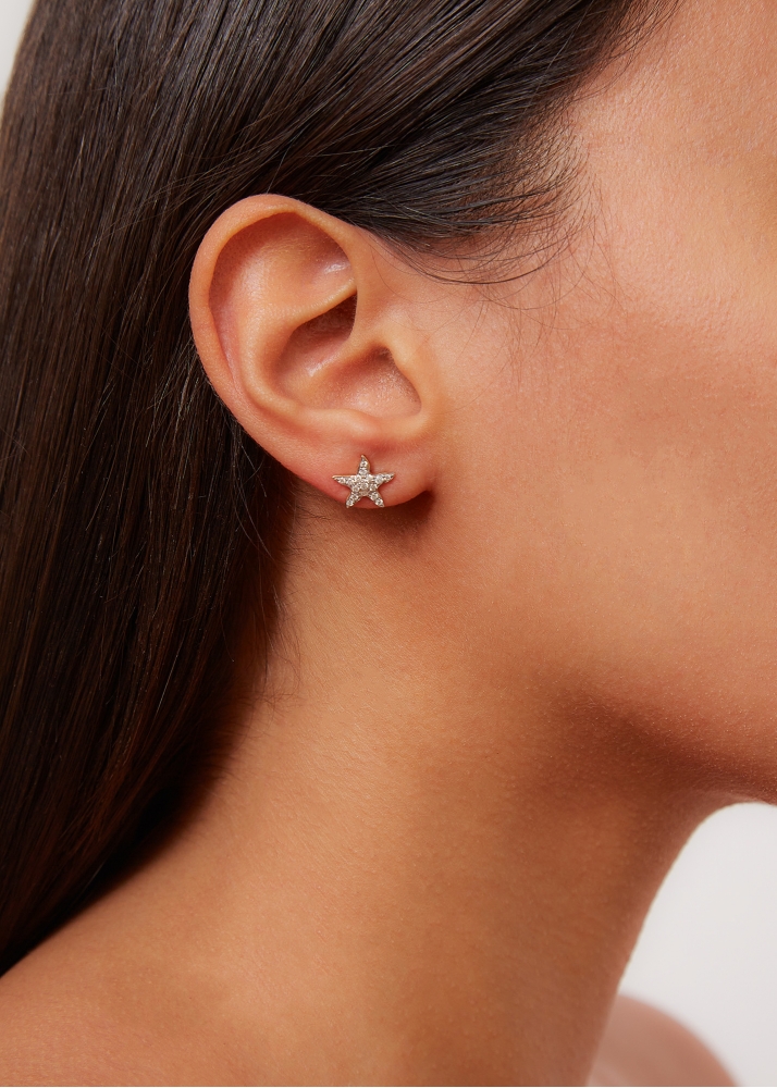 MINI BOUCLE D'OREILLE ÉTOILE DE MER DIAMANTS OR JAUNE