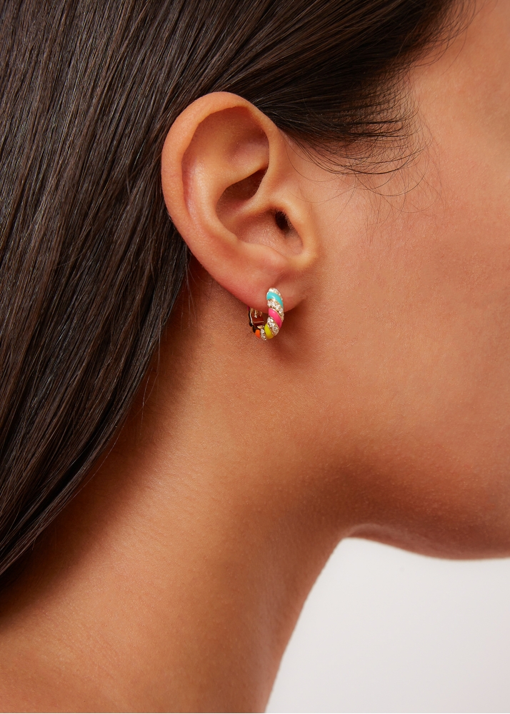 PAIRE DE CRÉOLES TORSADE RAINBOW DIAMANTS OR JAUNE
