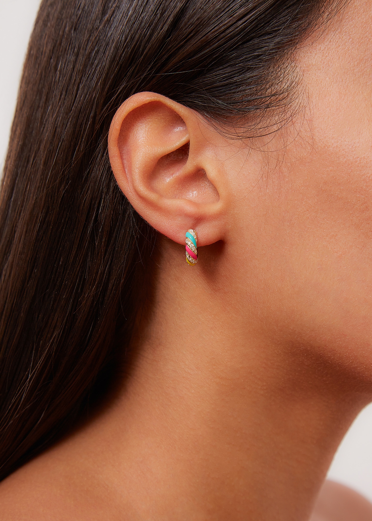 PAIRE DE CRÉOLES TORSADE RAINBOW DIAMANTS OR JAUNE