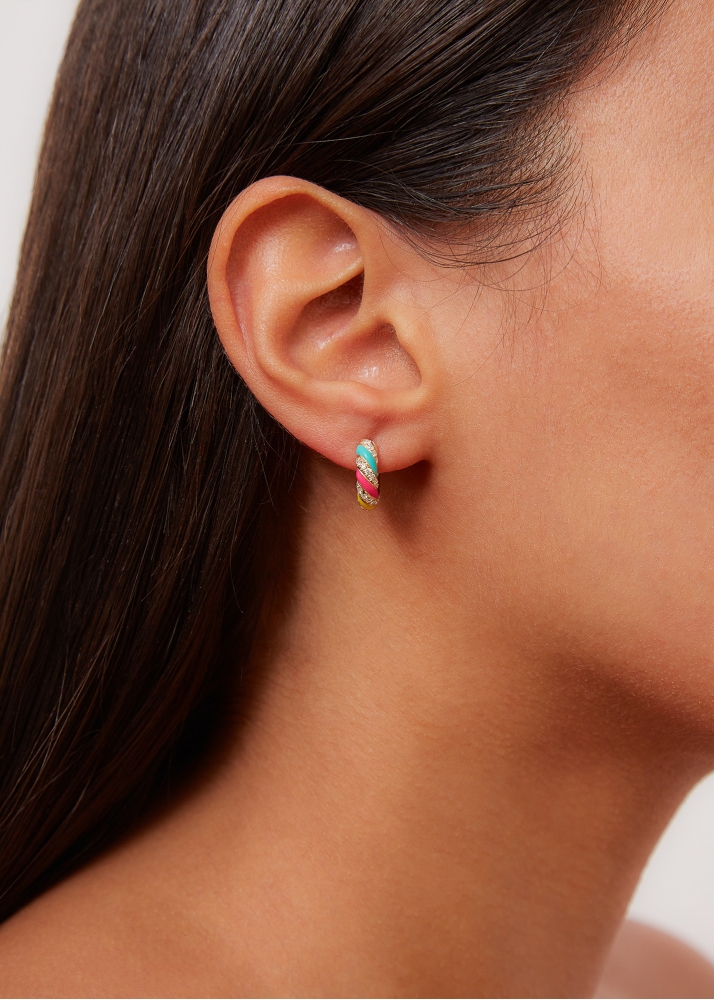 PAIRE DE CRÉOLES TORSADE RAINBOW DIAMANTS OR JAUNE