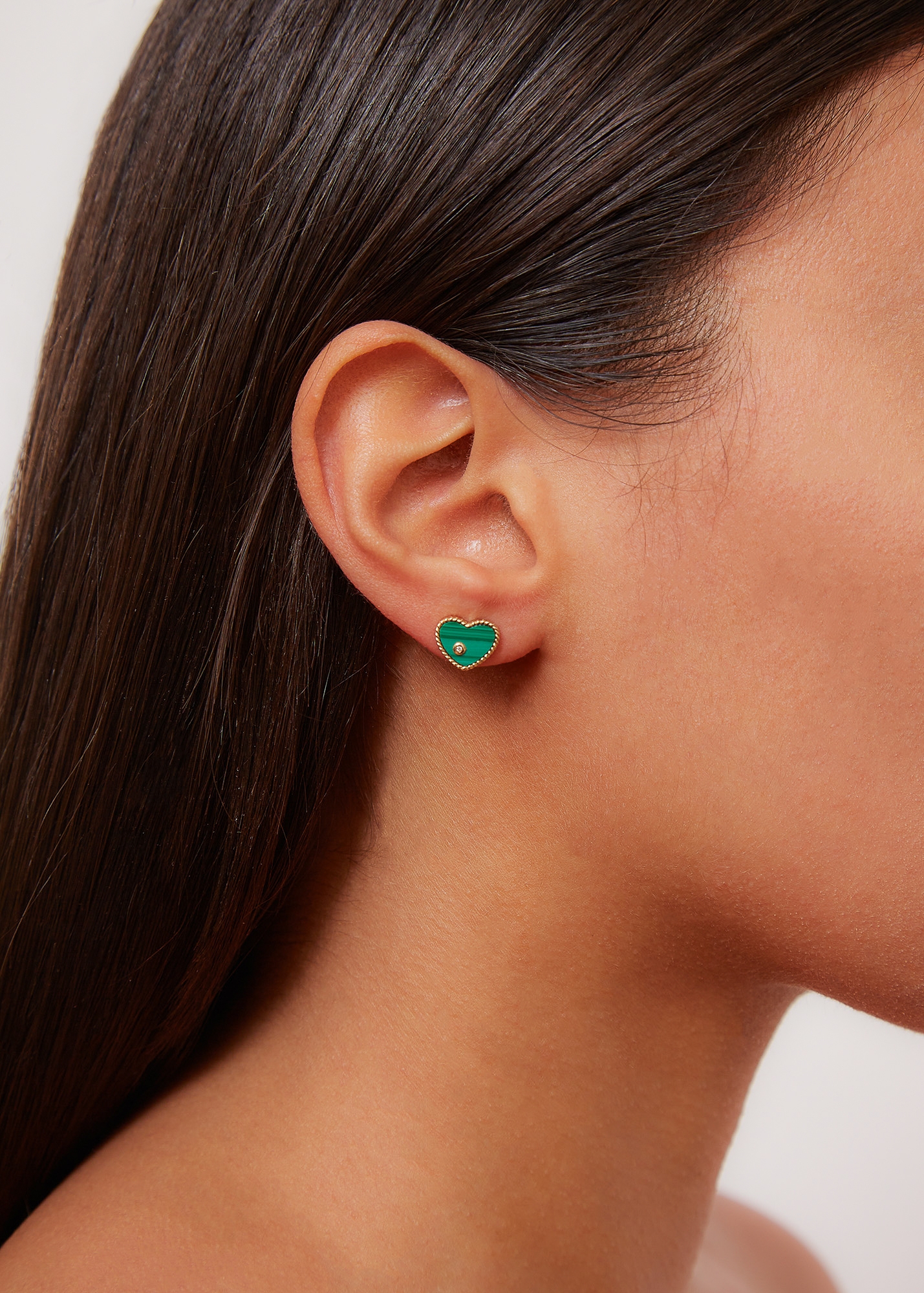 PAIRE DE BABY PUCES COEUR MALACHITE OR JAUNE