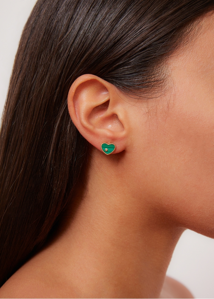 PAIRE DE BABY PUCES COEUR MALACHITE OR JAUNE
