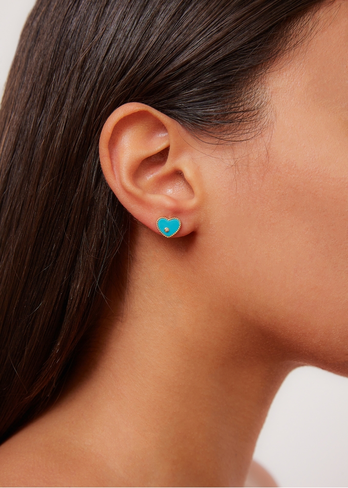 PAIRE DE BABY PUCES COEUR TURQUOISE OR JAUNE