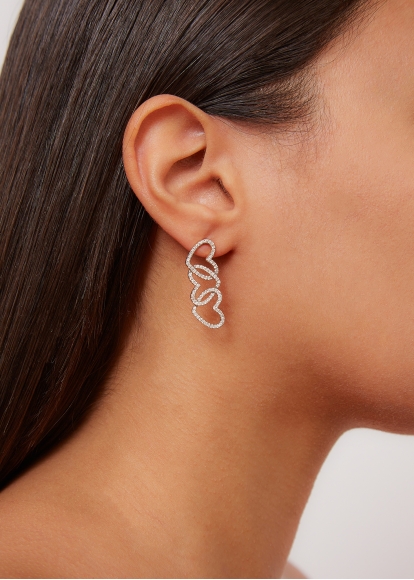 PAIRE DE PUCE COEUR ET BOUCLE D'OREILLE TRIO COEURS DIAMANTS OR JAUNE