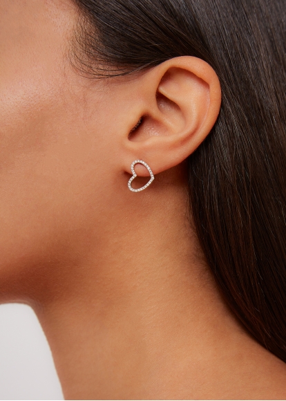 PAIRE DE PUCE COEUR ET BOUCLE D'OREILLE TRIO COEURS DIAMANTS OR JAUNE