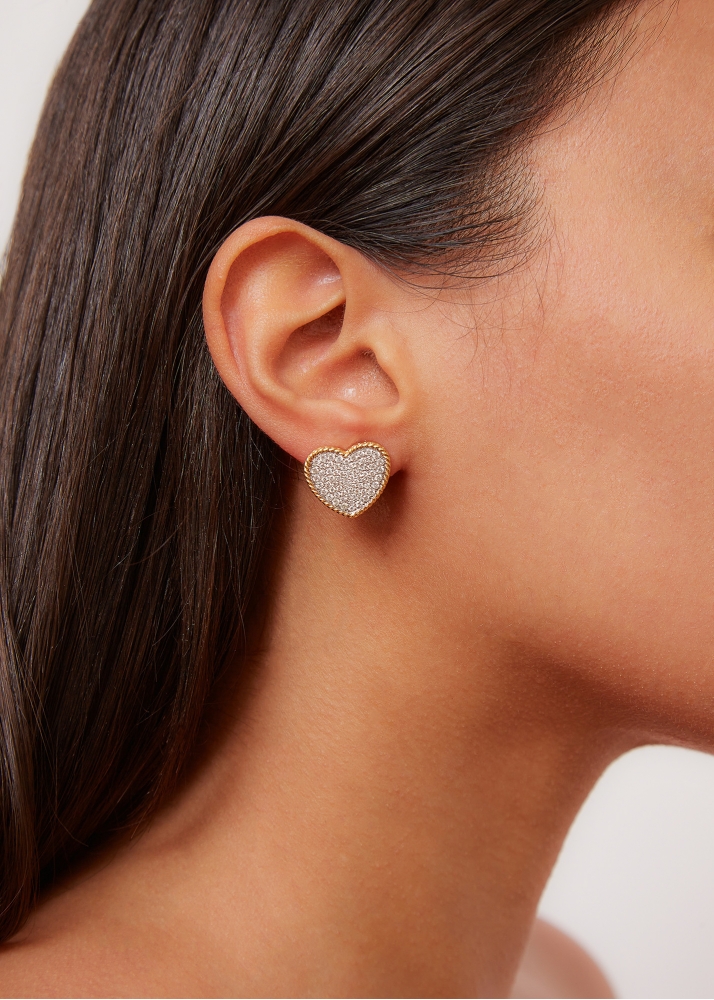 PAIRE DE PUCES COEUR DIAMANTS OR JAUNE