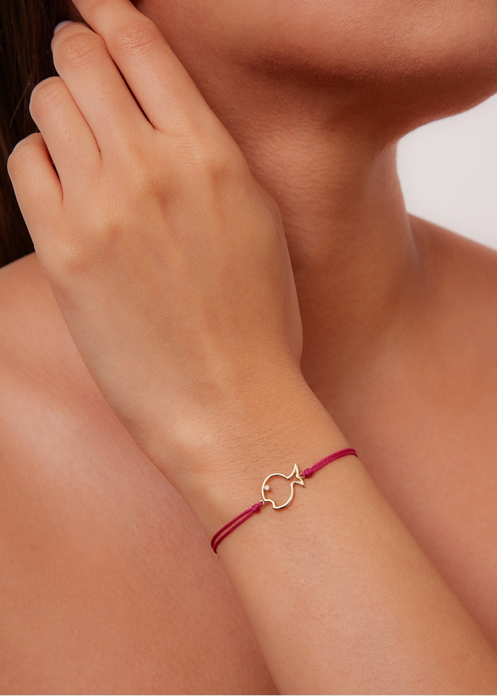 BRACELET FIL POISSON BULLE FUCHSIA OR JAUNE