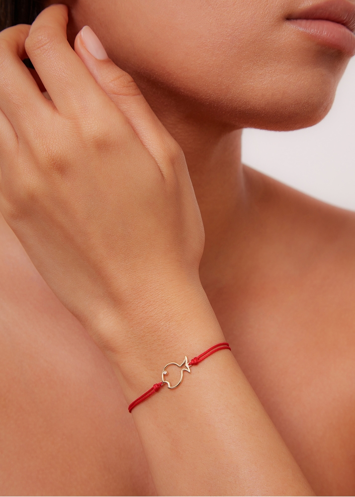 BRACELET FIL POISSON BULLE ROUGE OR JAUNE
