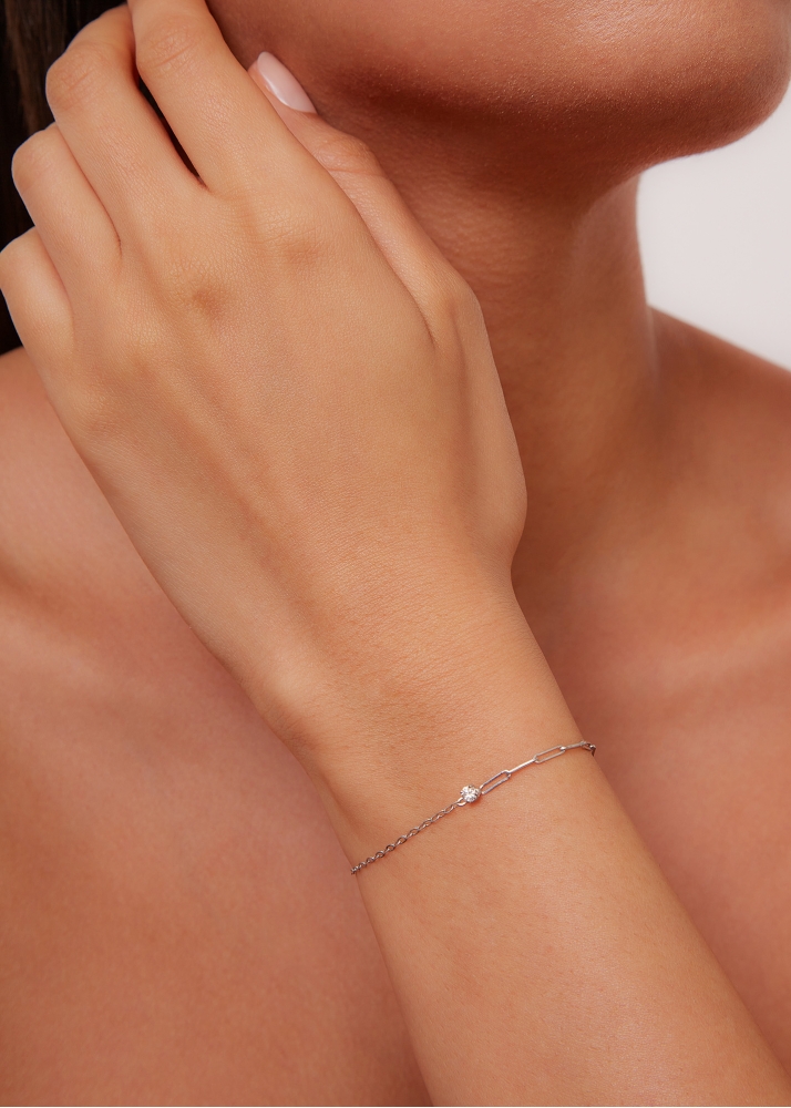 BRACELET SOLITAIRE DIAMANT ROND PM OR BLANC