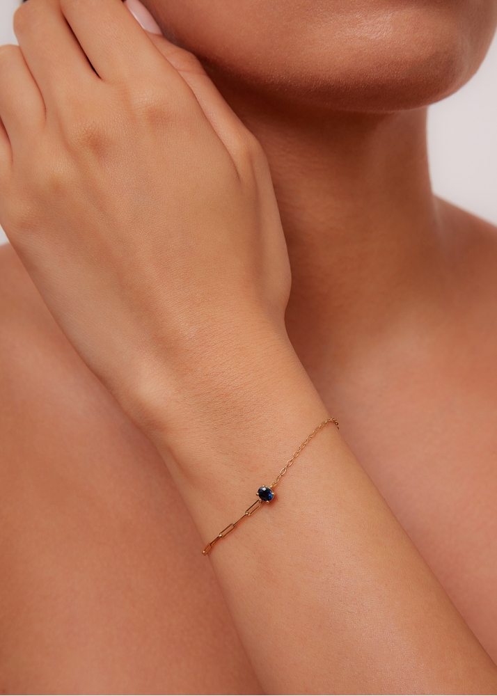 BRACELET SOLITAIRE SAPHIR BLEU PM OR JAUNE