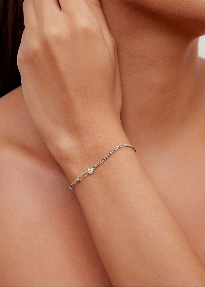 BRACELET SOLITAIRE DIAMANT ROND GM OR BLANC