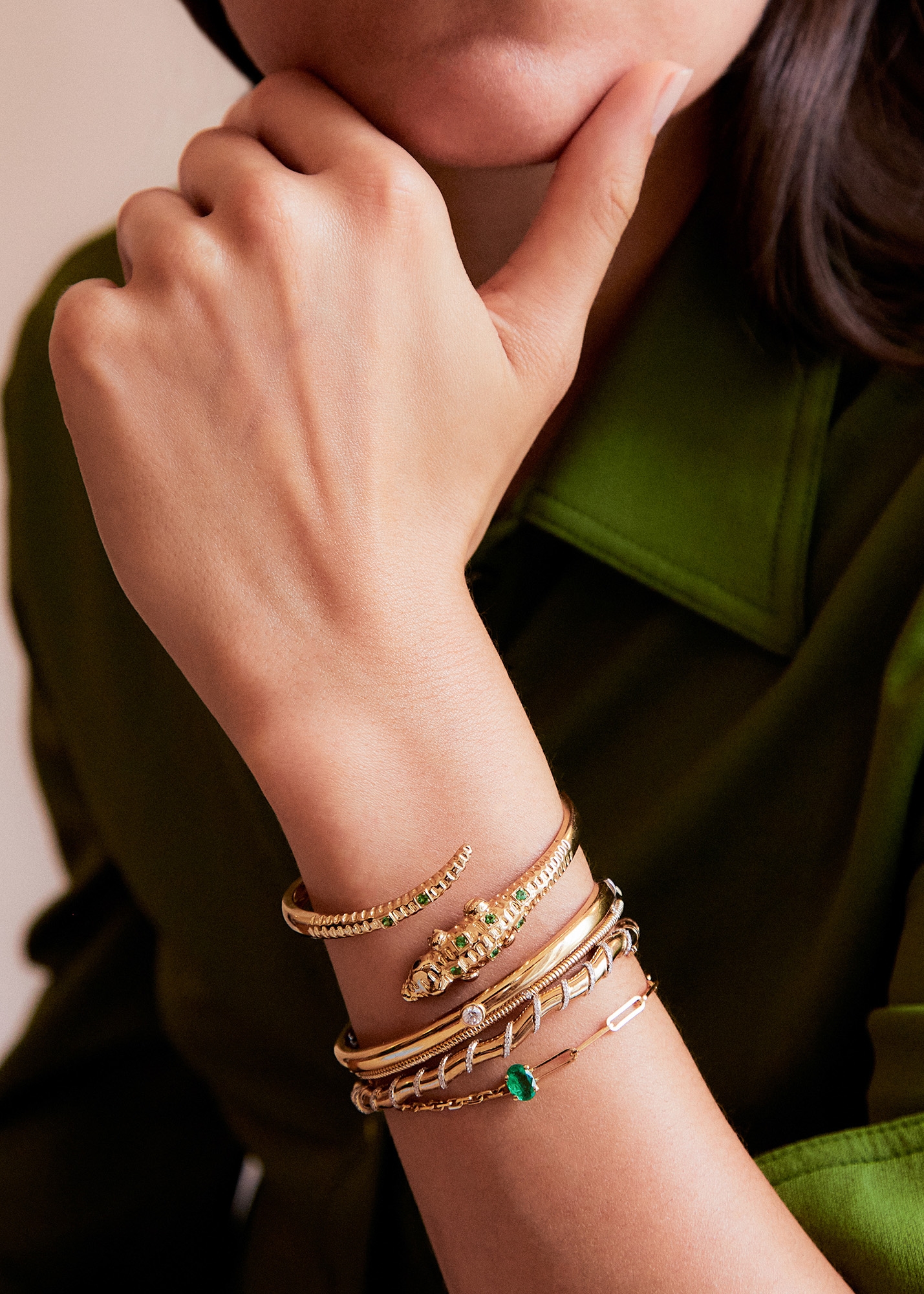 BRACELET JONC BAGUETTES CLOS & DIAMANTS 2 ORS