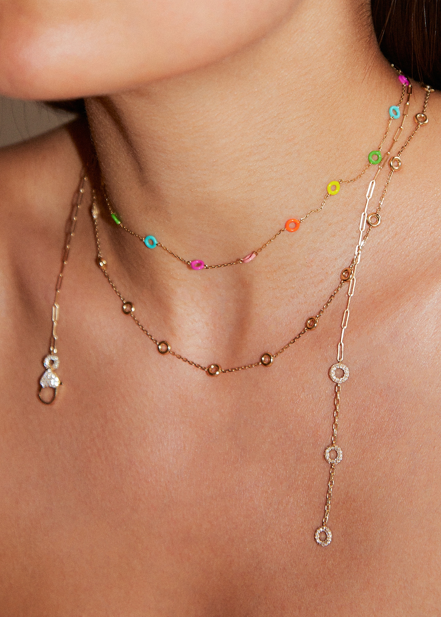 COLLIER MINI DONUTS RAINBOW OR JAUNE