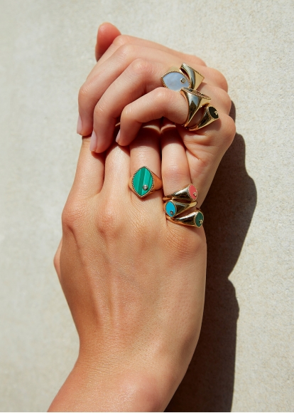 CHEVALIÈRE MARQUISE MALACHITE OR JAUNE