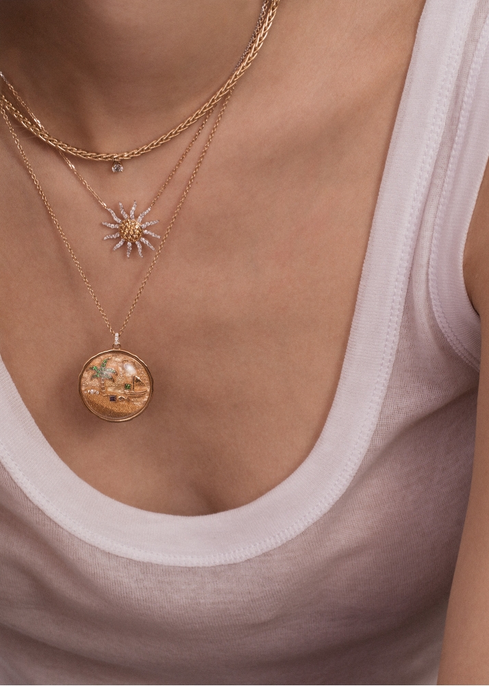 COLLIER PALMIER FLOTTANT DIAMANT ROND OR JAUNE