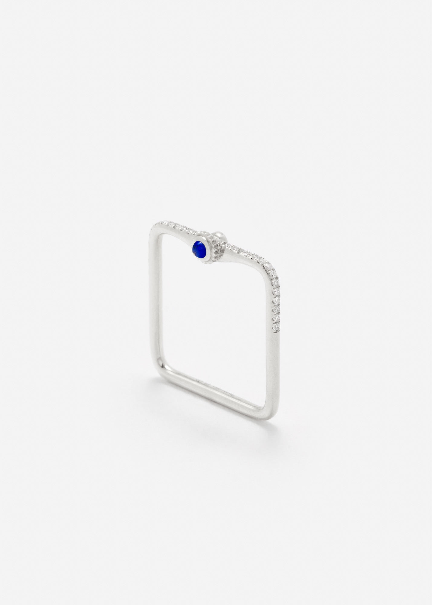 MINI BAGUE GOUSSET DIAMANTS LAPIS LAZULI OR BLANC