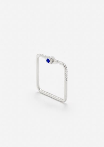 MINI BAGUE GOUSSET DIAMANTS LAPIS LAZULI OR BLANC