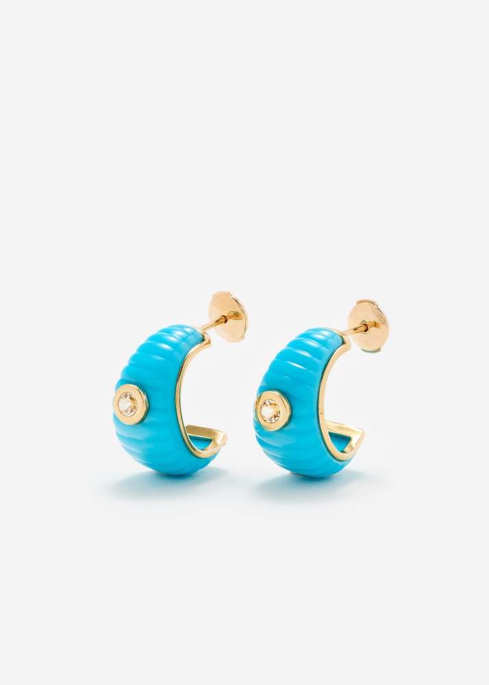 PAIRE DE CRÉOLES BERLINGOT TOPAZES TURQUOISE OR JAUNE