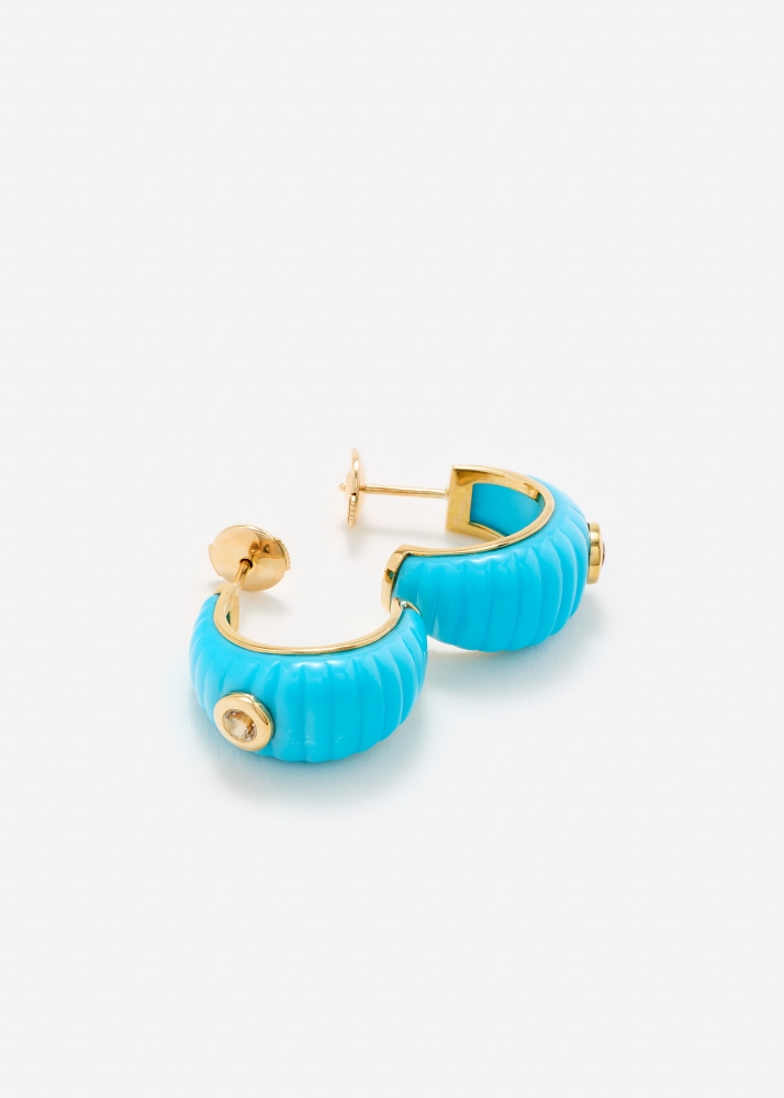PAIRE DE CRÉOLES BERLINGOT TOPAZES TURQUOISE OR JAUNE