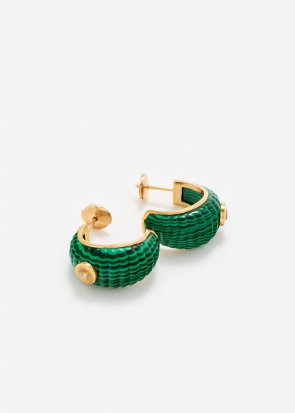 PAIRE DE CRÉOLES BERLINGOT TOPAZES MALACHITE OR JAUNE