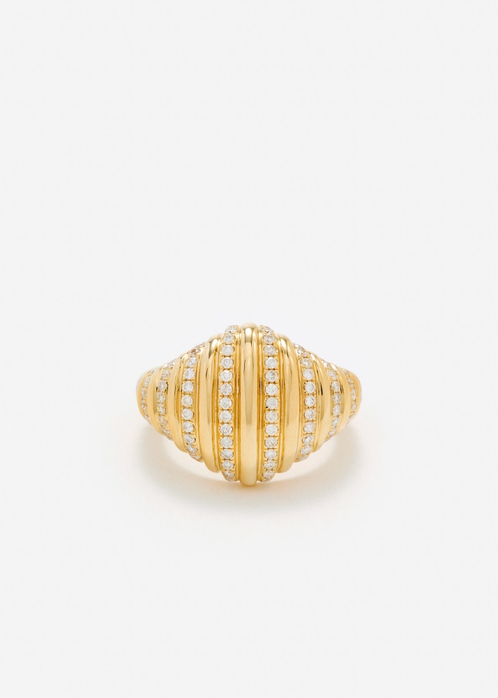 CHEVALIÈRE OVALE BERLINGOT DIAMANTS OR JAUNE