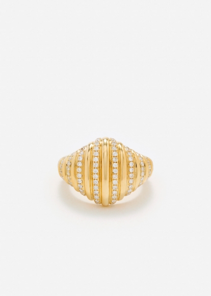 CHEVALIÈRE OVALE BERLINGOT DIAMANTS OR JAUNE