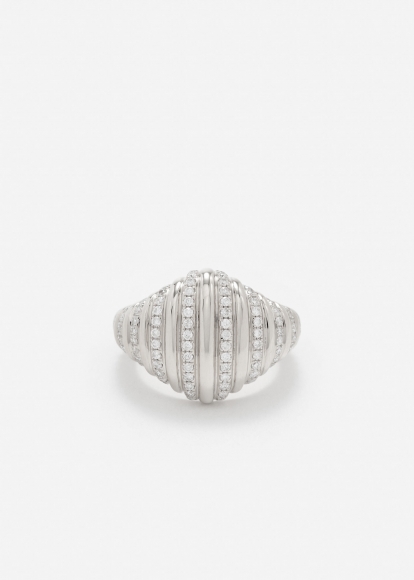 CHEVALIÈRE OVALE BERLINGOT DIAMANTS OR BLANC