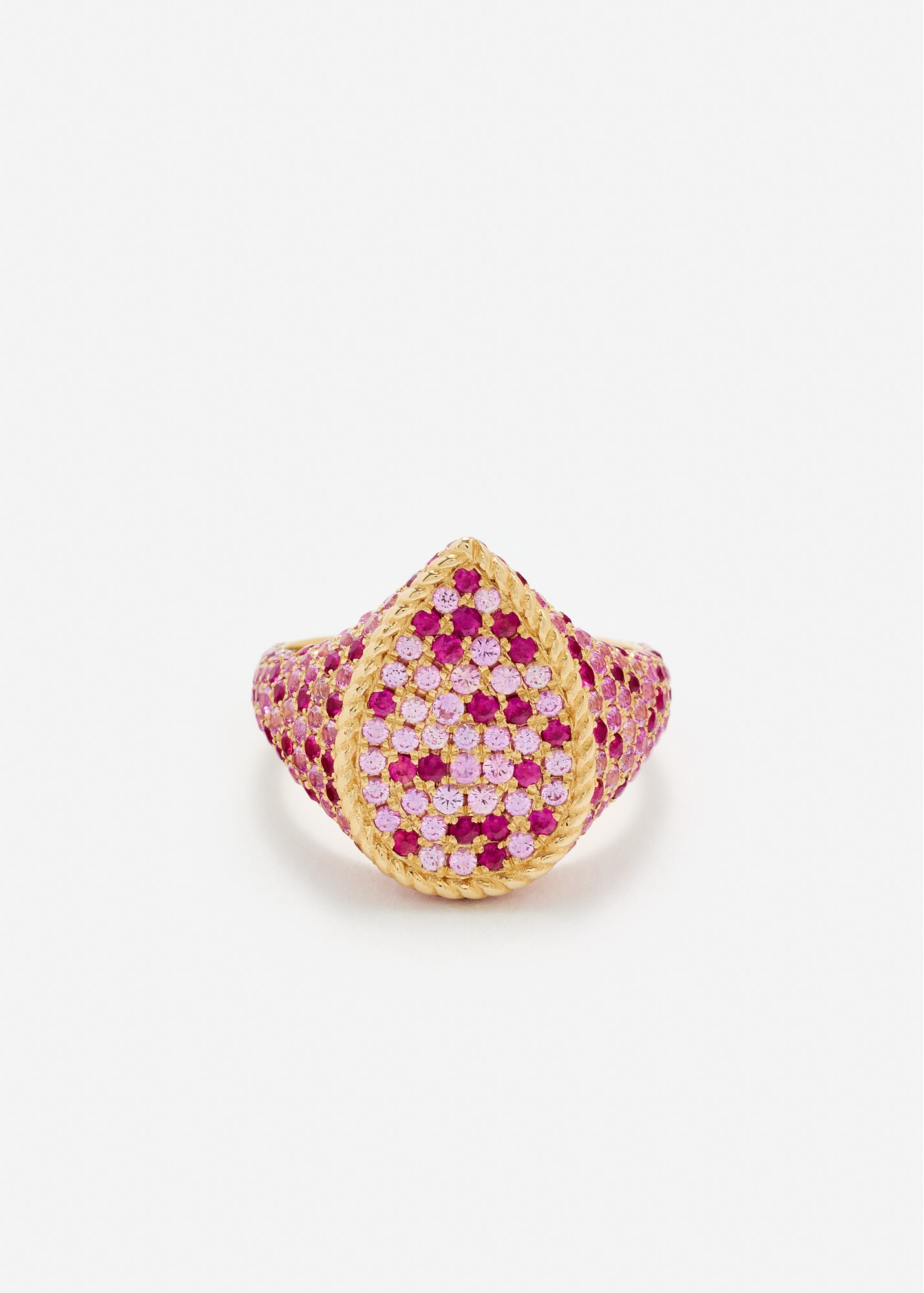CHEVALIÈRE POIRE SAPHIRS ROSES OR JAUNE