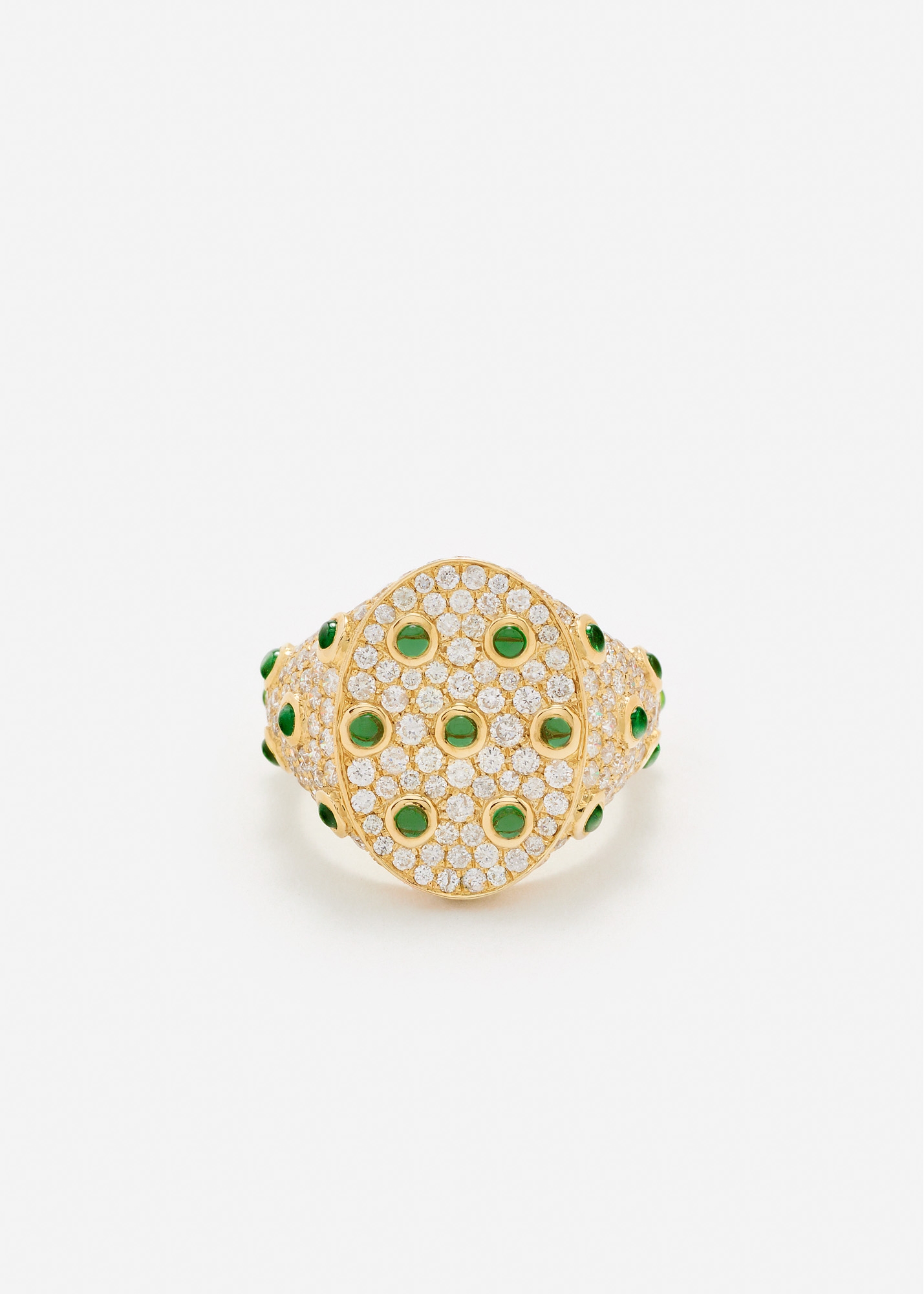 CHEVALIÈRE OVALE PLUMETIS TSAVORITES DIAMANTS OR JAUNE