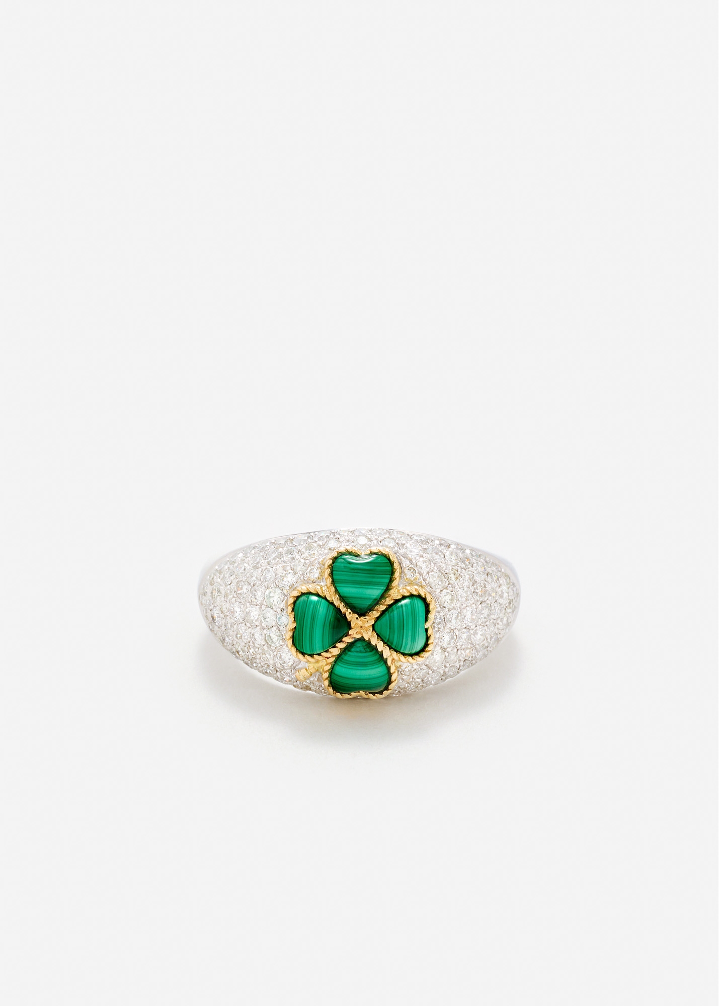 MINI BAGUE DÔME TRÈFLE MALACHITE OR BLANC