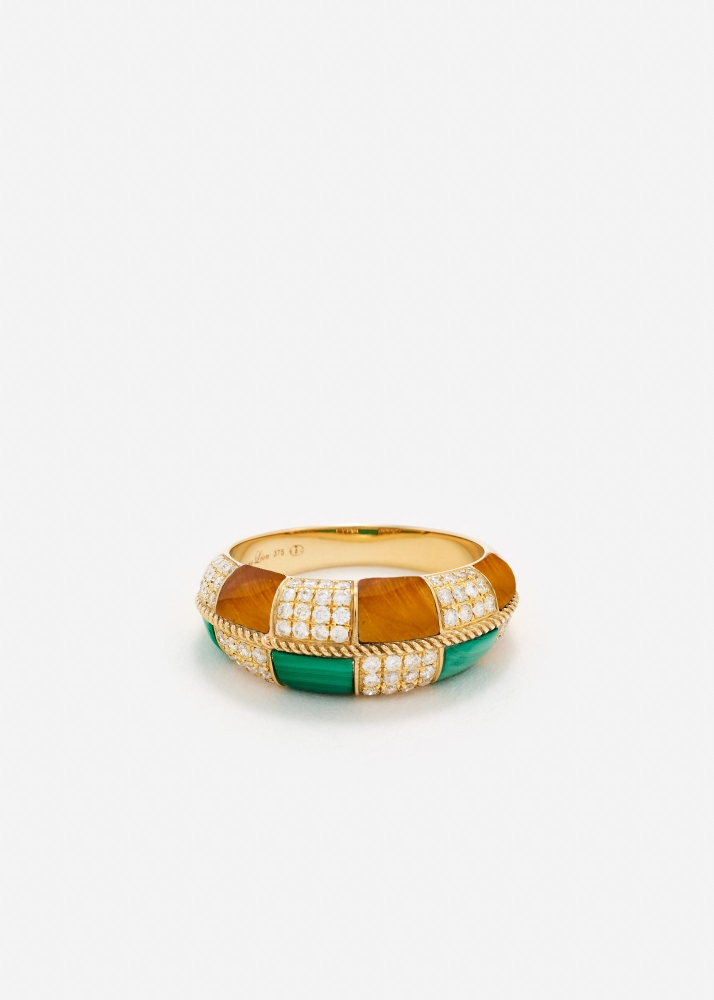 ALLIANCE DAMIER MALACHITE & OEIL DE TIGRE OR JAUNE